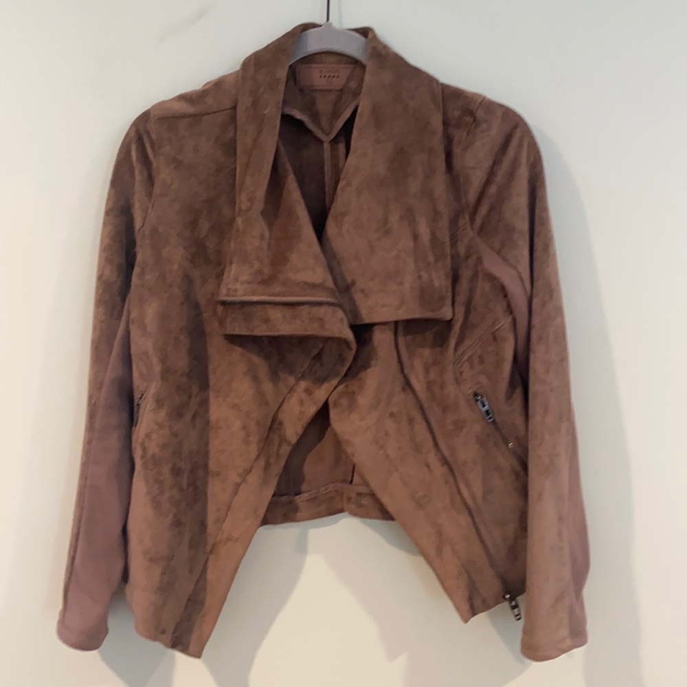 Blank NYC faux suede drape front moto jacket. Size extra small